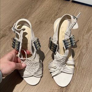 L.A.M.B. Women's Cream Woven Sandals with Studs